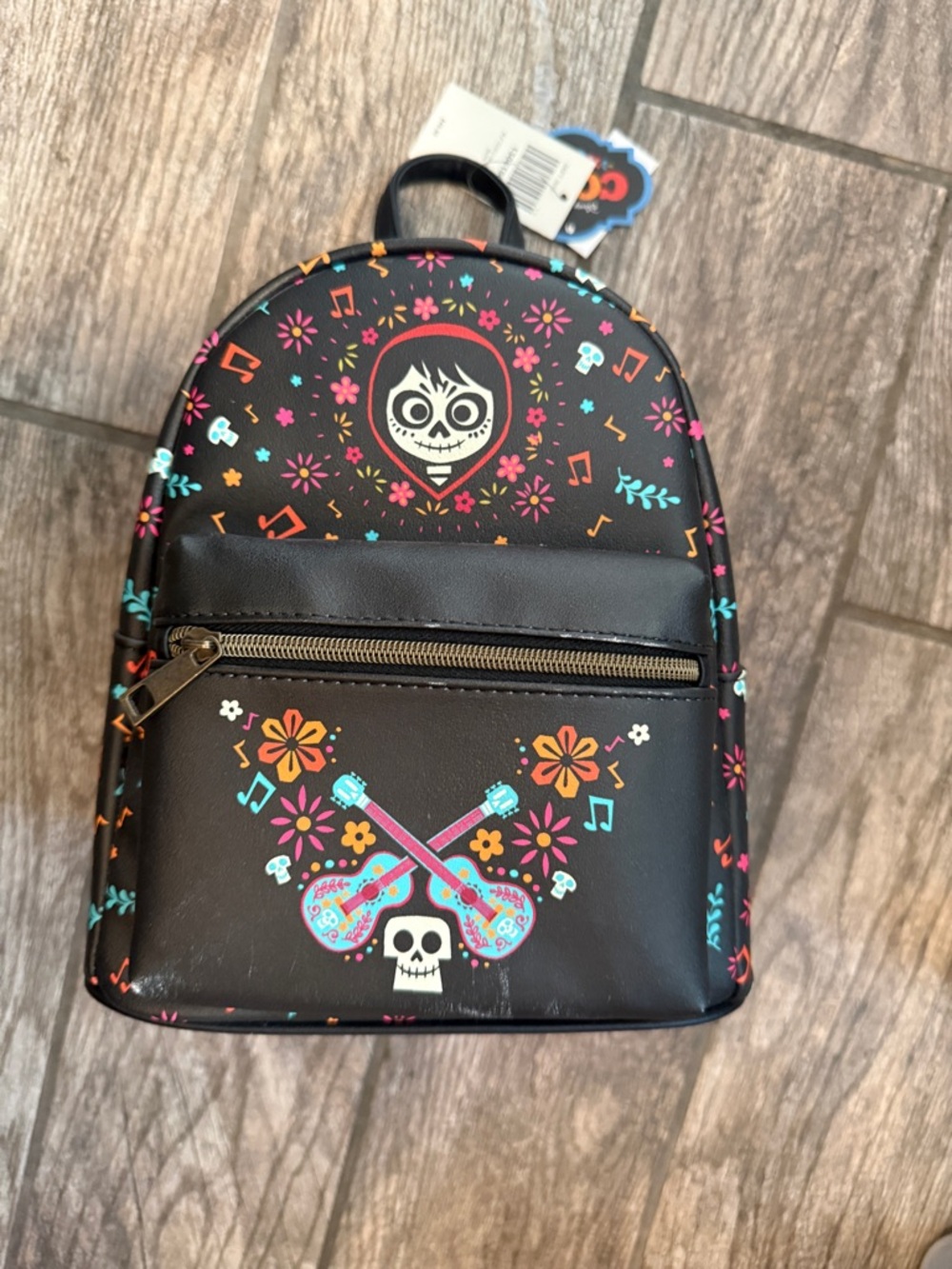 Disney Coco Black Floral Skull Mini Backpack with Turquoise & Pink Accents